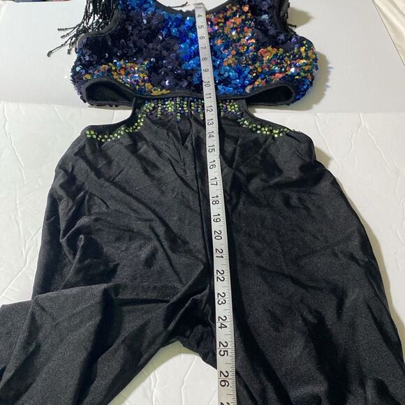 Glamour solo dance costume black sequin unitard rhinestone embellished SA adult - Picture 9 of 14